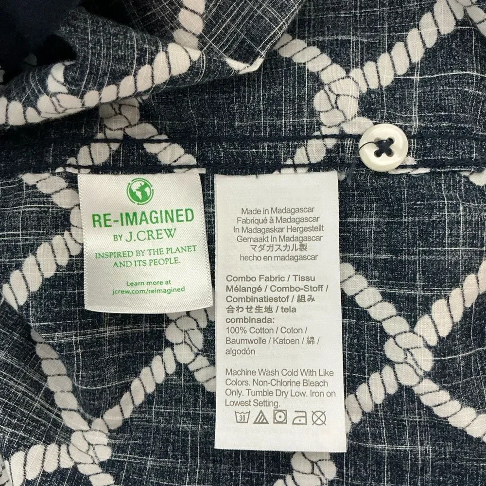 J CREW Short-sleeve slub cotton camp-collar nautical shirt size M